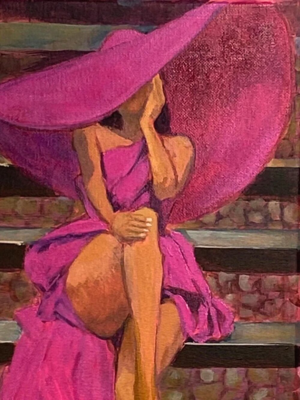 Pink Dancer Lady in Pink Hat Canvas Art Original Acrylic Fashion Wall Art - Picture 4 of 8